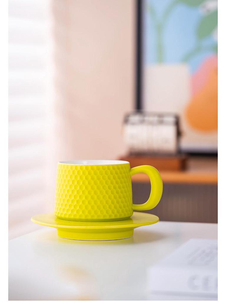Minimalist Ceramic Coffee Cup & Saucer Set - Light Luxury for Home or Office
