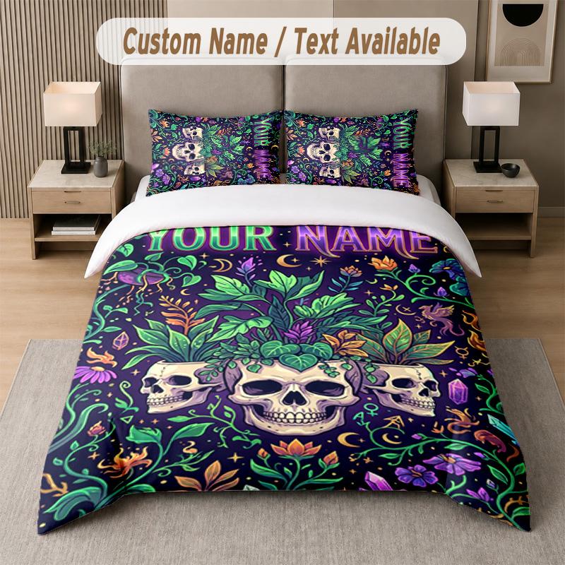 Skull Gothic Theme Custom Text Or Name 3Pcs Bedding Set 1 Flat Sheet & 2 Pillowcases Personalized Home Bedding