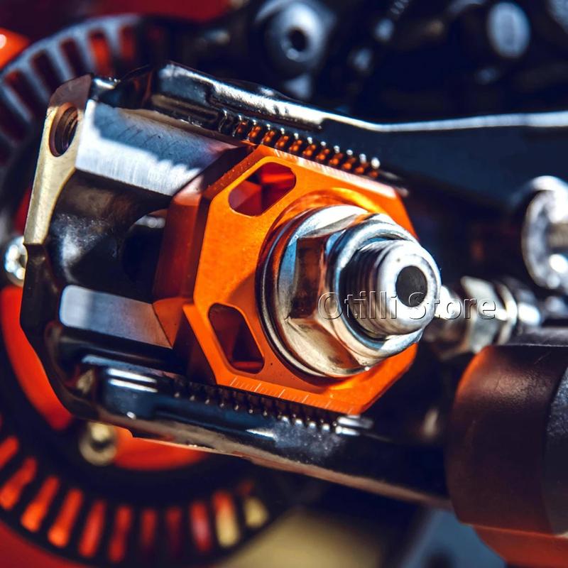CNC Aluminum Rear Chain Adjuster Axle Block Motorcycle Accessories For DUKE 390 125 Duke390 Duke125 2024 2025 Orange With Logo