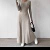 Fashionable Knitted Long Sleeve A- Line Streetwear Dress Women Smooths and Slims Your Silhouette Solid Color Long Dress