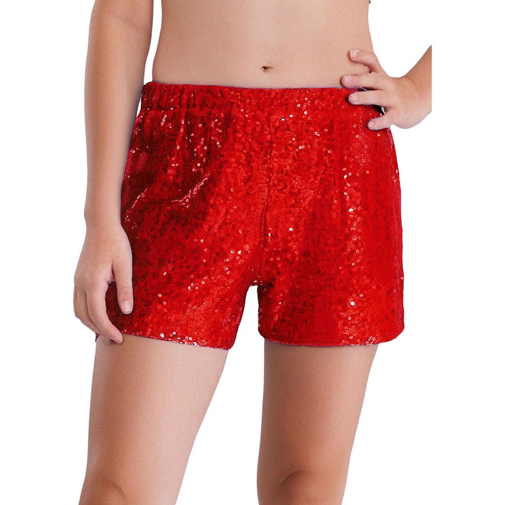 Mädchen Elastischer Bund Glänzende Pailletten Shorts Jazz Dance Cheerleading Auftritt Wettbewerb Unterteile