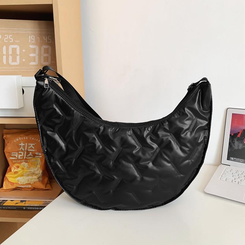 2026 Winter New Women Shoulder Bags Down Feather Padded Big Crossbody Hobo Bag Cott Leather Female Large Capacity Shopper Tote 48x11x25cm чёрный