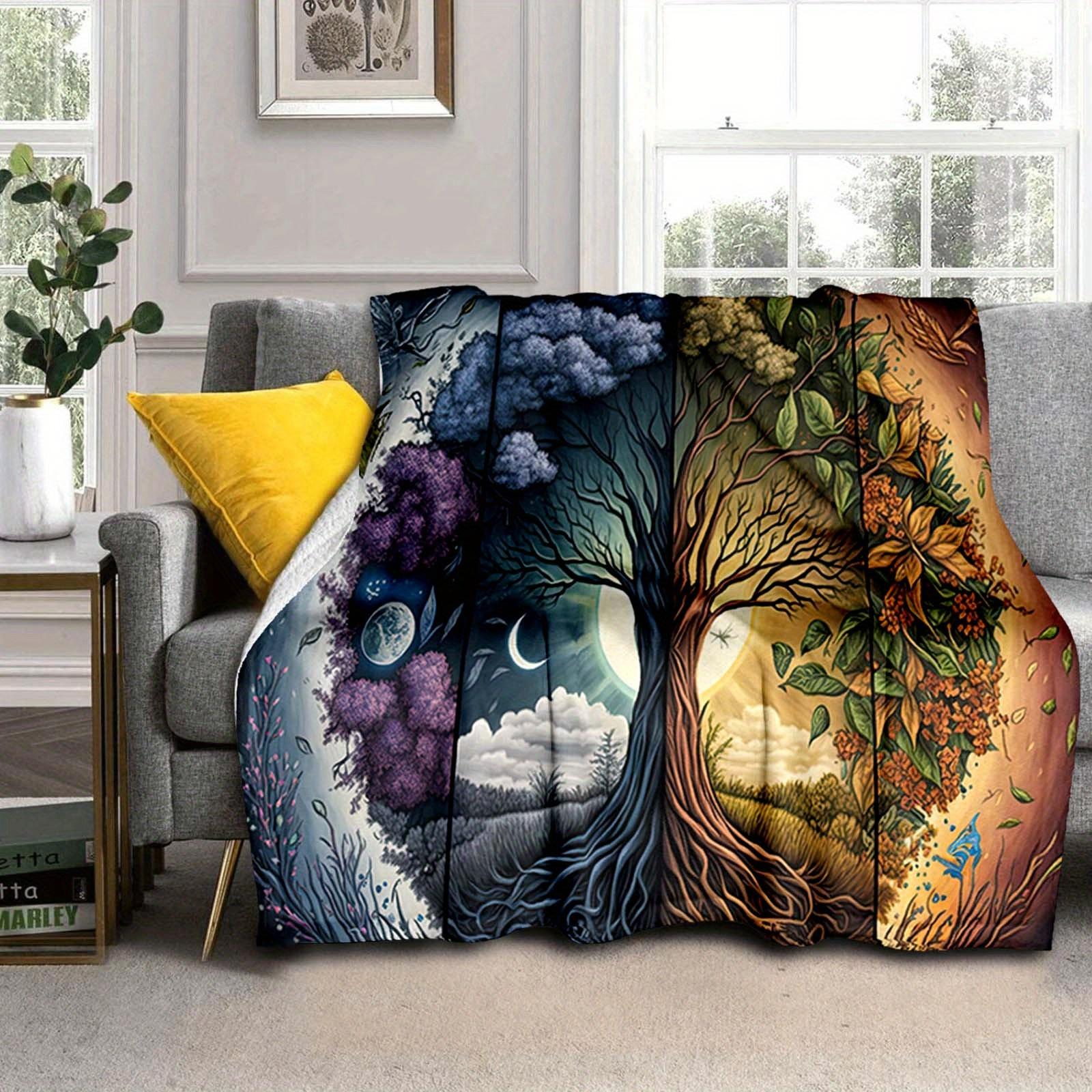 

1pc Colorful Tree Printed Blanket,Soft And Comfortable Blanket, Travel Sofa Bed, Office Home Decor, Birthday Gift Blanket, Boys, Girls 130cmx150cm
