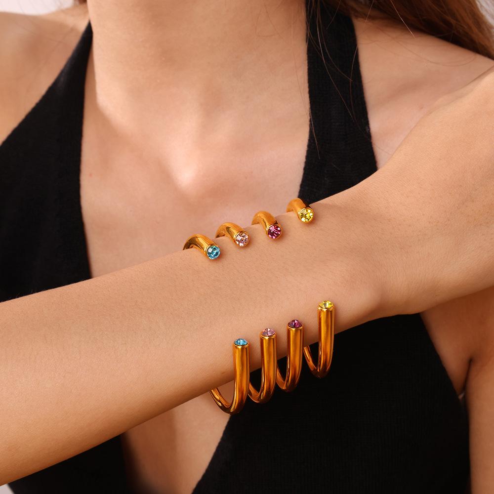 Multi-colored gemstone open bracelet light luxury minimalist color diamond temperament women's bracelet