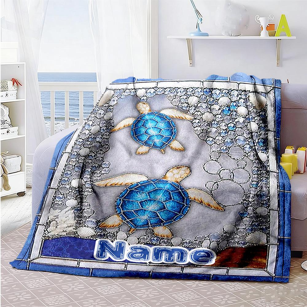 Two Turtles544 Personalized Text Blanket Throw Customizable Blanket Durable Comfort Suitable for Livingroom Office Chair Bed Seaside