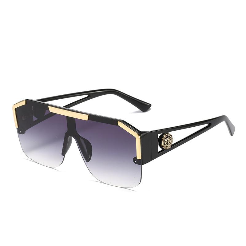 One Pieces Sunglasses Women Brand Flat Top Large Glasses Lion Head Hollow Out Big Sun Shades Uv400 Half Frame Eyewear