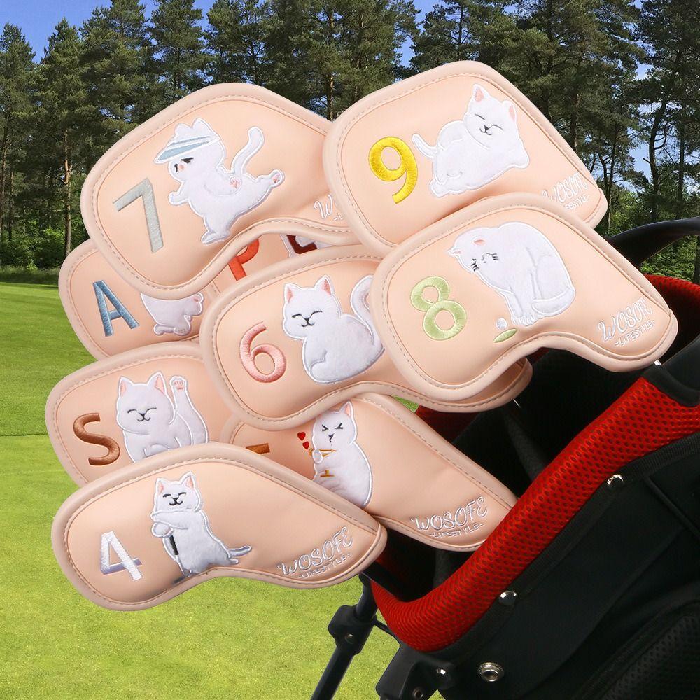 Cats Pattern Golf Iron Head Cover PU Leather Golf Club Covers Golf Head Protector  Golf Supplies