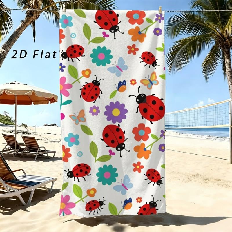Cute Ladybug Colorful Daisy Butterfly Print Beach Towel Quick Dry Microfiber Large Towel For Pool Beach Bath Outdoor Use