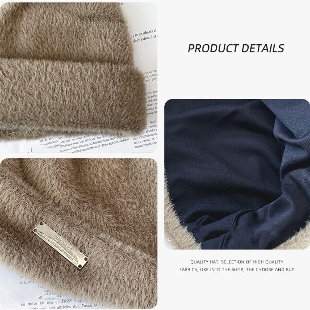Bear Ears Knitted Cap Fluffy Winter Plush Hat Leisure Cat Ears Hat  Female/Girls