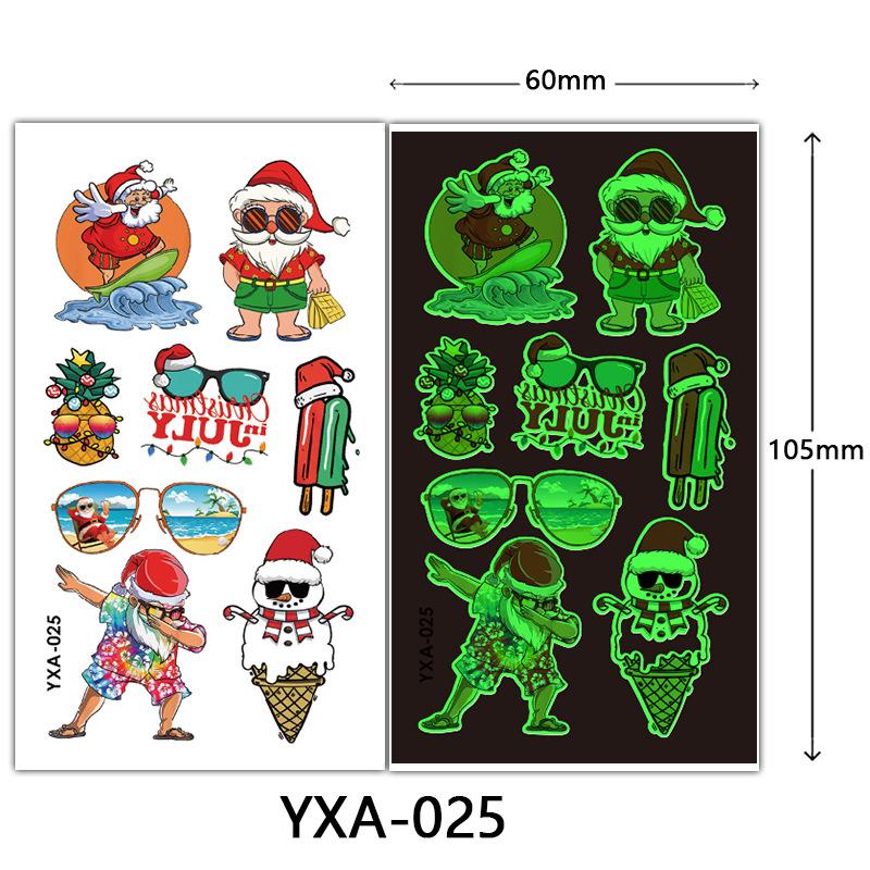 Christmas Luminous Tattoo Sticker Glowing Waterproof Sweat Cute Cartoon Holiday Party Temporary Sticker