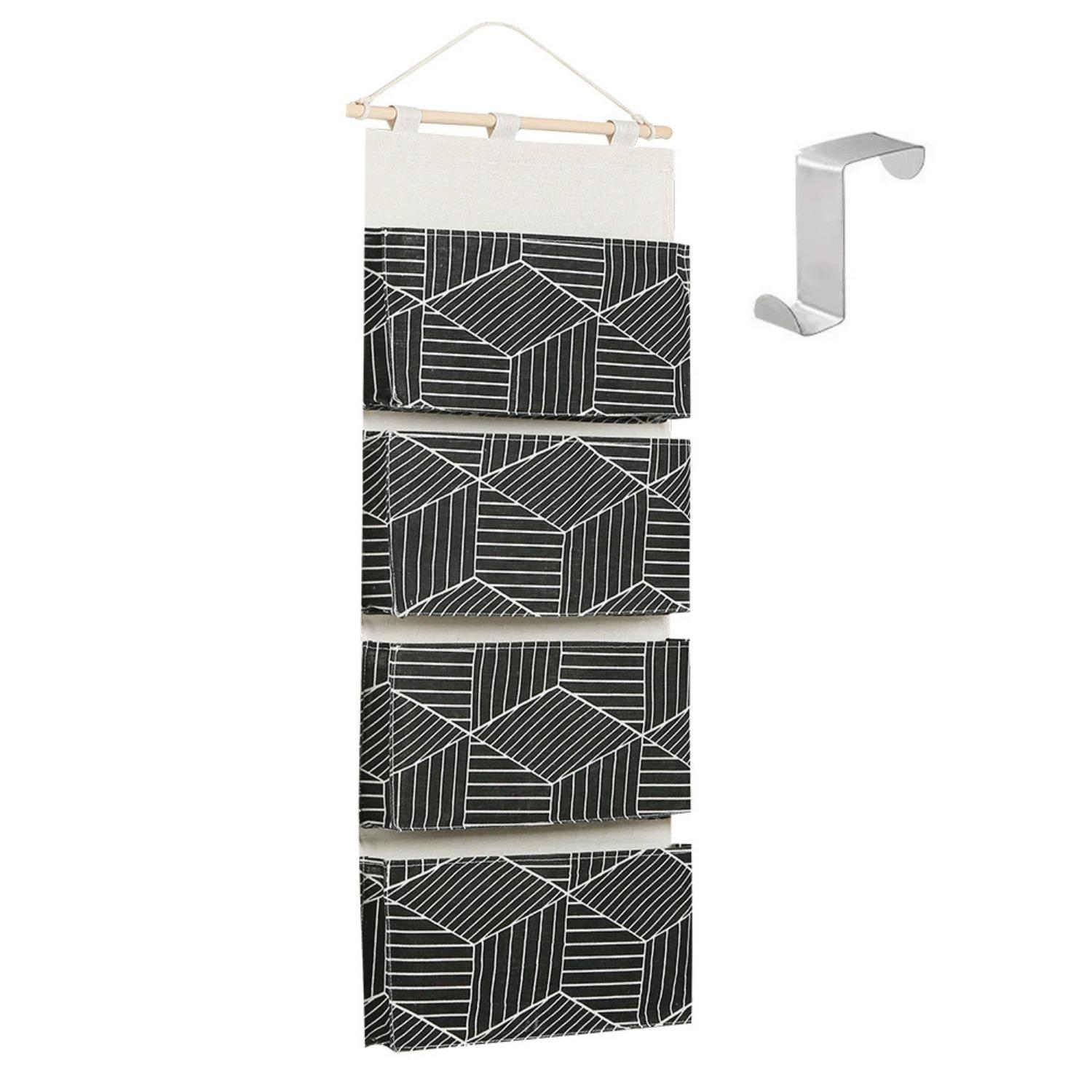 Подвесные сумки для хранения на дверь настенный органайзер для шкафа 4 больших кармана льняная хлопковая ткань гостиная спальня ванная комната 2pcs чёрный 1640₽