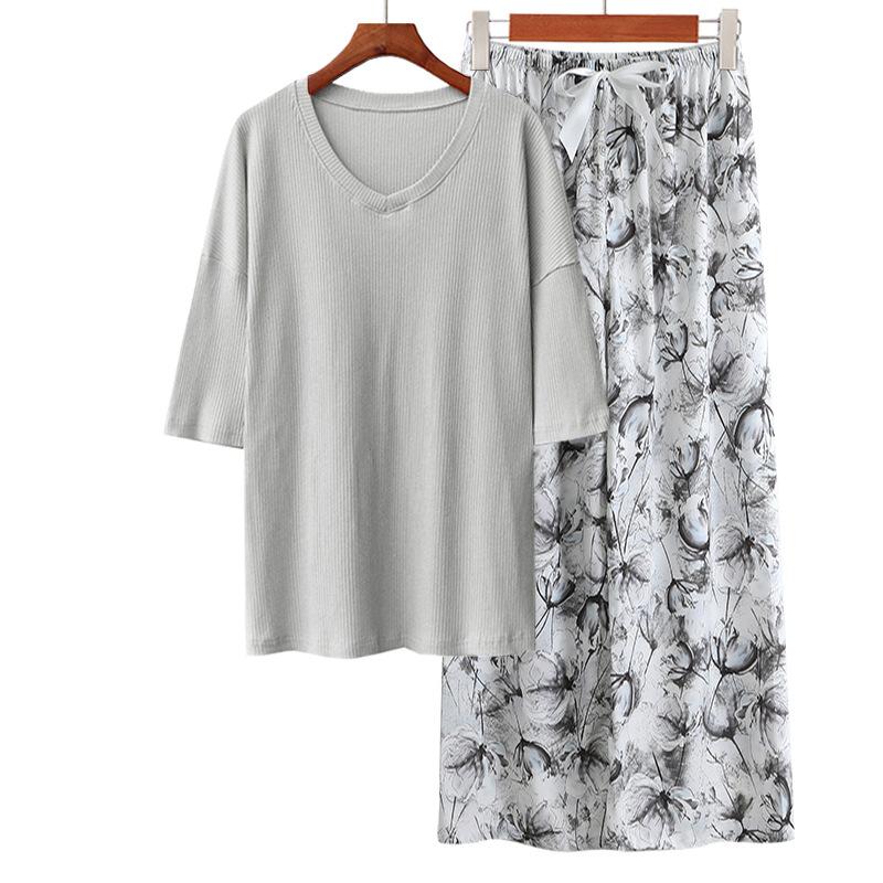 

Летние женские пижамные комплекты, модальные футболки с коротким рукавом и широкие брюки, модная повседневная домашняя одежда, комплект из 2 предметов, женская одежда для сна onesize