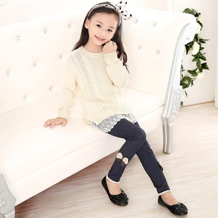 Girls Pants Thick Warm Winter Spring Jean Bow Bottom Leggings Kids Trousers Children Pants