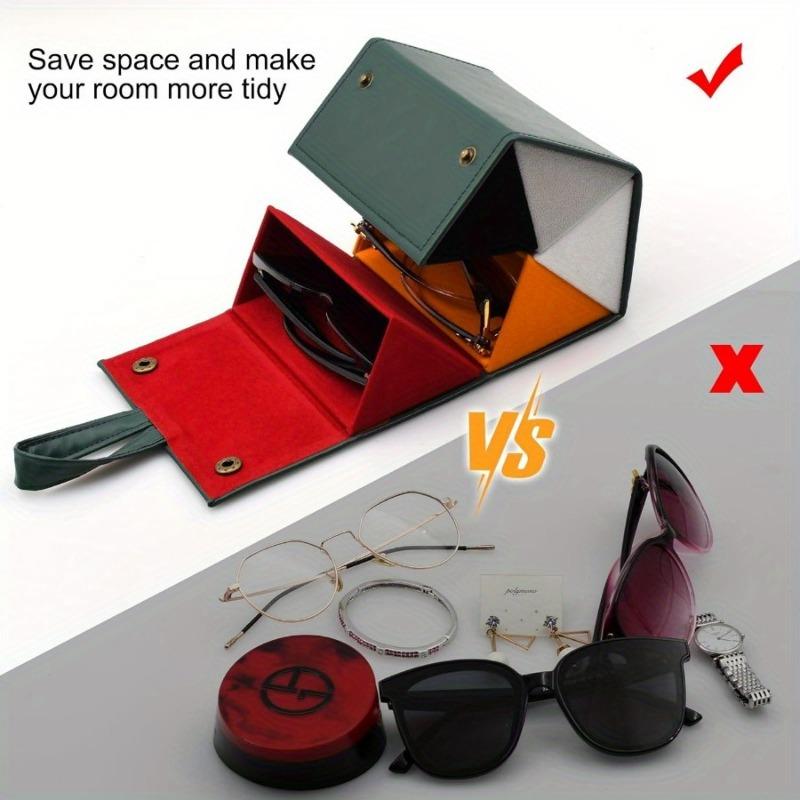 Travel Sunglasses Organizer, Sunglass Travel Case for Multiple Pairs, Foldable Hanging Eyeglass Storage with 5 Slots.