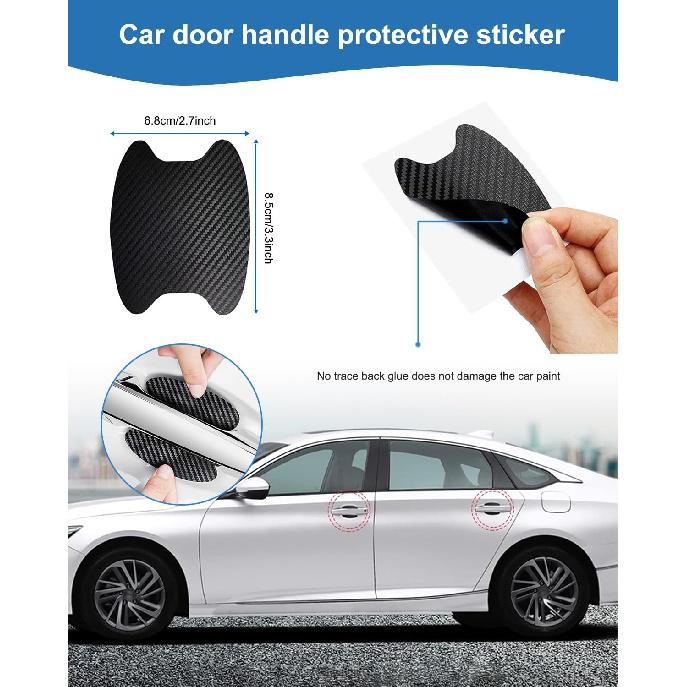 Carbon Fiber License Plate Frames- Black Plastic Car Tag Holder, 2 Pack 2 Hole Front Rear Bracket With Screw Caps And Car Door Handle Stickers