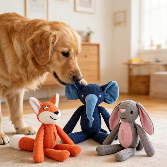 Dog Chew Toy Squeaky Dog Toy Cute Pet Shape Puppy Toy Built-in Sound Pet Toy Interactive Chew Toy Waffle Plush for Dogs Oral Cleaning