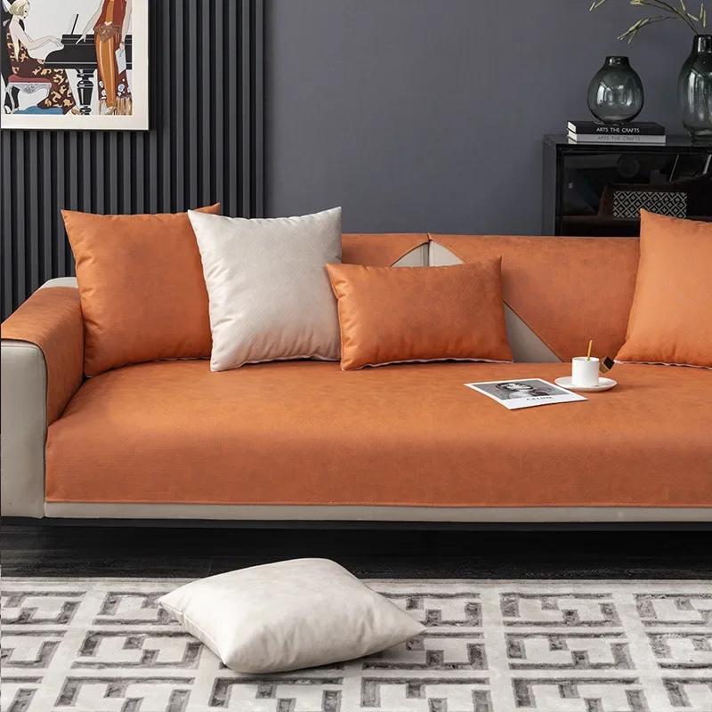 

Технологический тканевый водонепроницаемый всесезонный универсальный однотонный противоскользящий чехол для дивана 70x70cm оранжевый