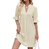 Spring Summer New Women's Solid Color Jacquard Elbow Sleeve V Neck Loose Dress Cross Border Casual Daily Dress