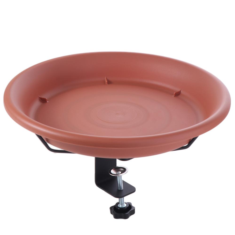 Practical Adjustable Deck Railing Bird Bath Removable Plastic Deck Mounted Bird Bath Brown Bird Bath Feeder for Garden