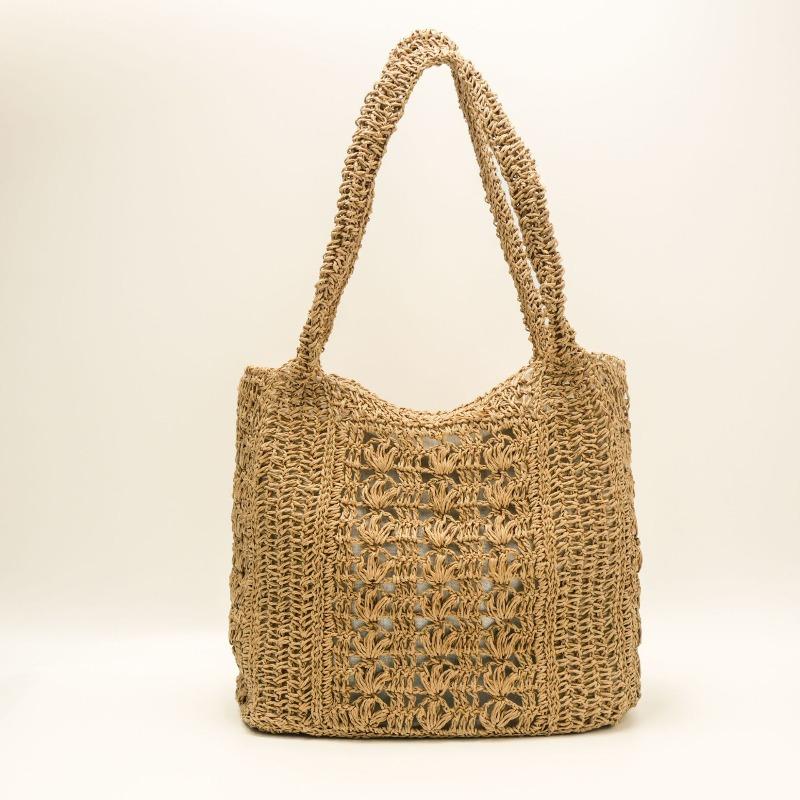 

New casual straw bag handmade crochet bag hollow shoulder tote bag seaside vacation beach bag welt zipper хаки