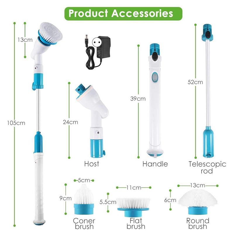 Electric Cleaning Brush Handheld Cordless Autorotation Shower Scrubber with 3PCS Replacable Head