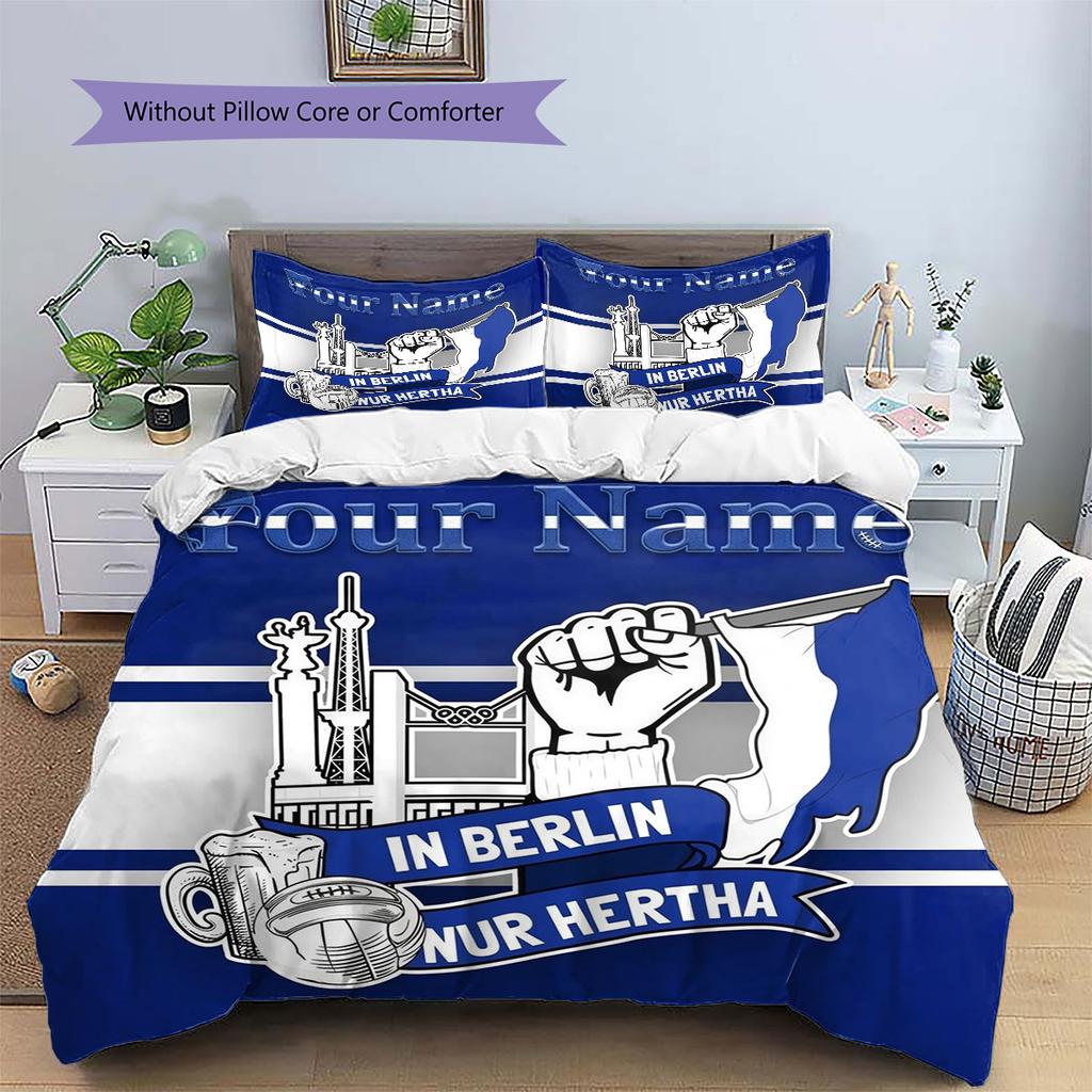 Hertha BSC Custom Name Pattern Bedding,Quilt Set Quilt Cover Pillowcase Home Birthday Gift(1 * Duvet Cover + 2 * Pillowcase, Without Core)