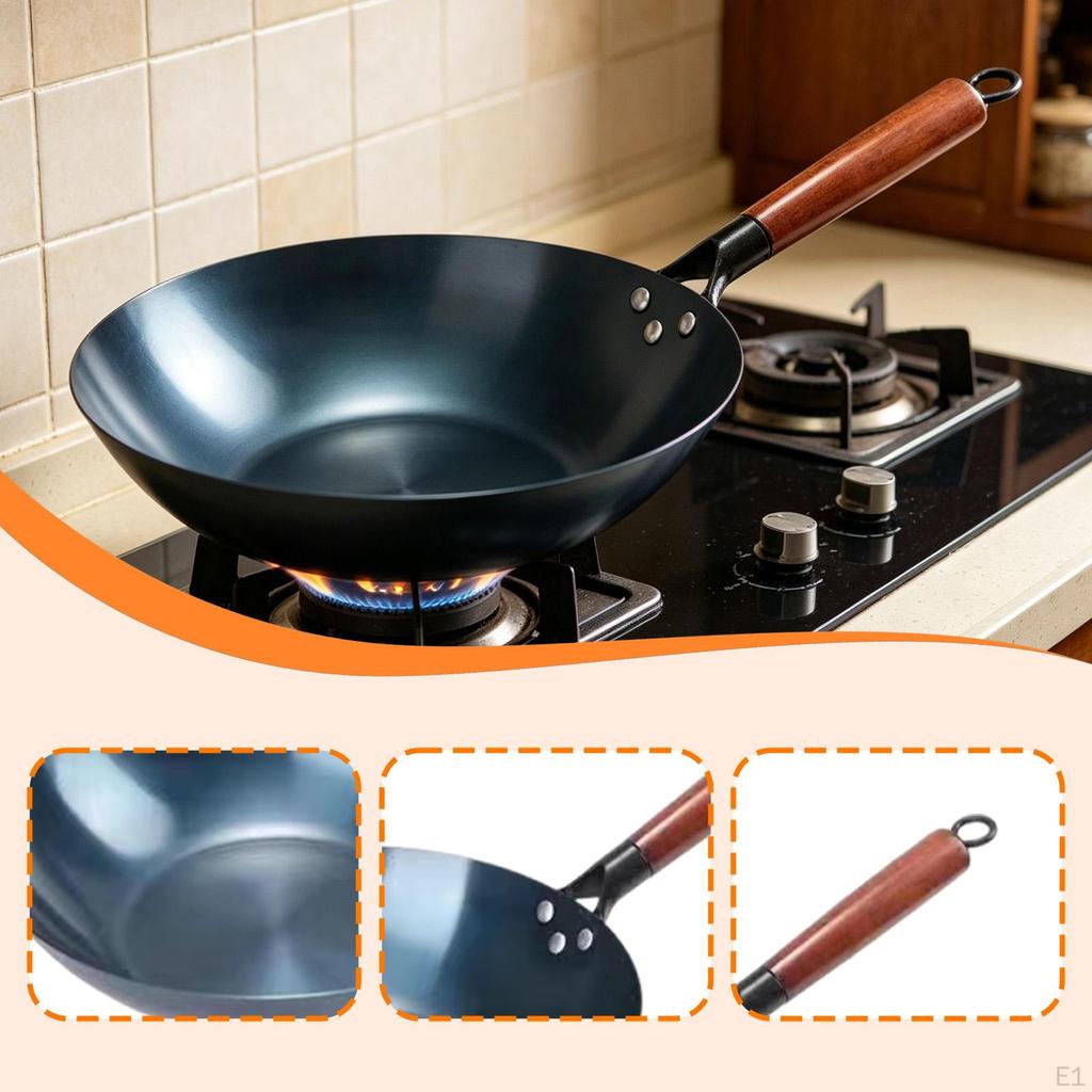 Cast Iron Wok with A Flat Bottom, Handcrafted for Home Use, Non-stick, Without Coating.