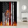Firefighter Shower Curtain American Flag Thin Red Line Fire Department Emblem Flames Patriotic Decor Bath Art Waterproof Fabric