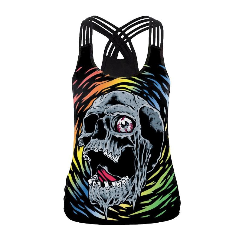 A Halloween women's horror skull digital print vest