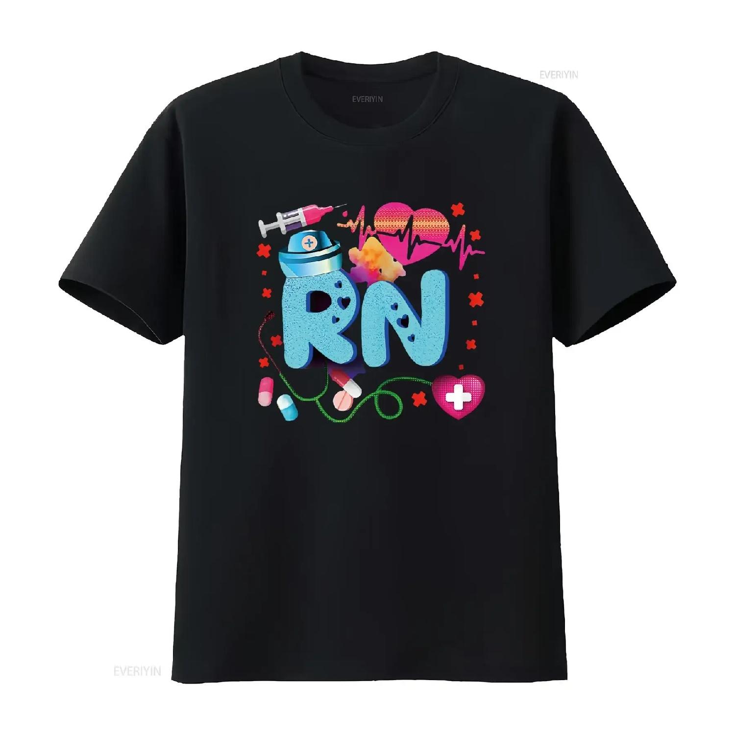 

Mens Registered Nurse RN Tie Dye Funny T Shirt Black vintage Washed homme Top For Everyday Wear Soft Stretched Comfortable S чёрный