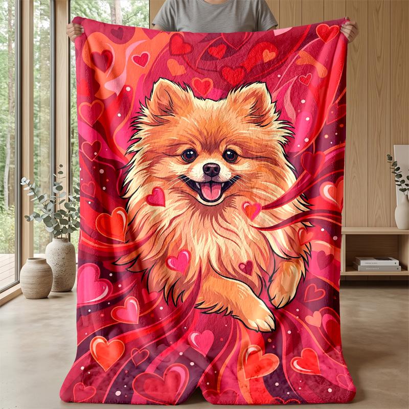Pomeranian Heart Celebration Theme blanket Lightweight Warm Flannel Blanket Decorative Throw Blanket for Home Decoration