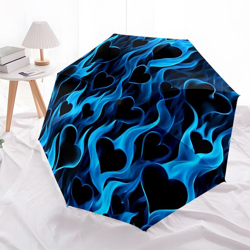 1pc Flame Heart Pattern Automatic Open/Close Umbrella with Windproof, 8-Rib Sturdy Canopy, , Outdoor Accessory, Ideal for Gifts Yy251117117