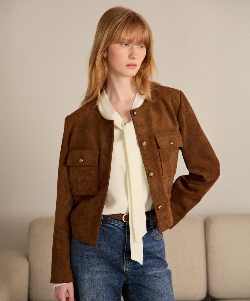 Mind Bridge Women [W] Suede Round Neck Jacket