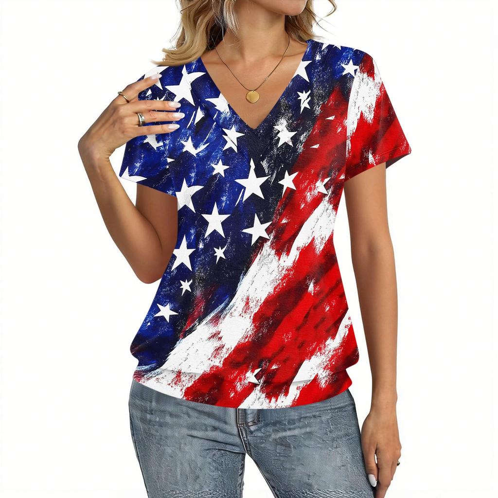 Women's Casual V Neck Short Sleeve Top Lightweight Printed T Shirt Relaxed Fit Soft Fabric Summer Tee for Everyday Wear