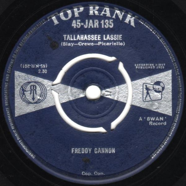 7inch Record FREDDY CANNON - Tallahassee Lassie 45JAR135 Top Rank 1959 UK Rock Used