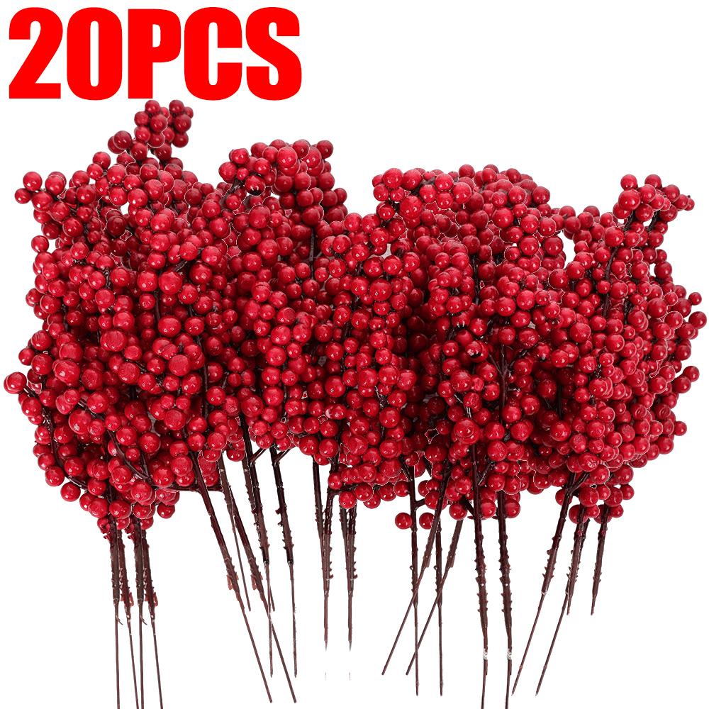 Simulation Red Berry Artificial Christmas Wealth Fruit Branches for Xmas Tree Party Home Table Ornaments Red Fruit Wreath Decor
