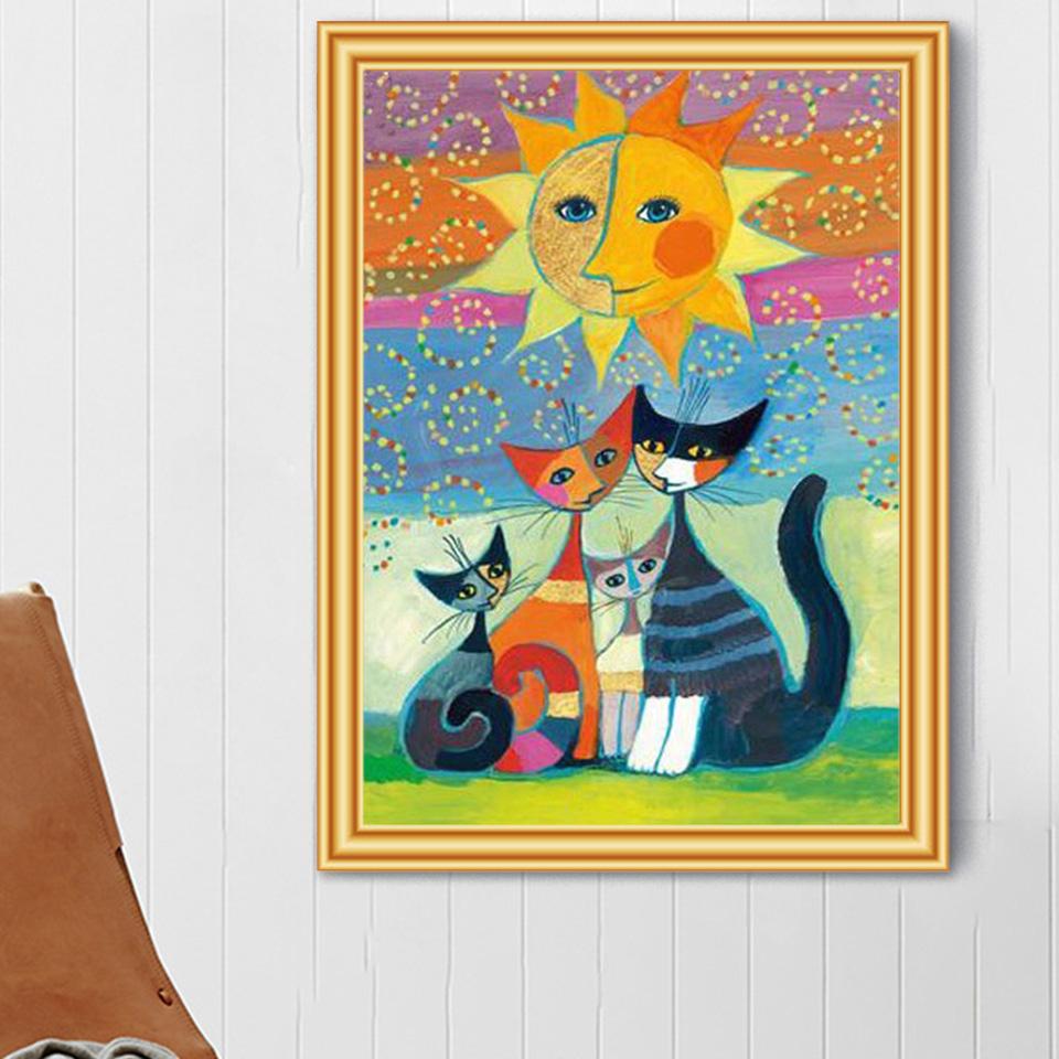 5D DIY Diamond Painting Full Square Cartoon Cat Family Cross Stitch Kits Picture of Rhinestones Decor Embroidery Diamond Mosaic