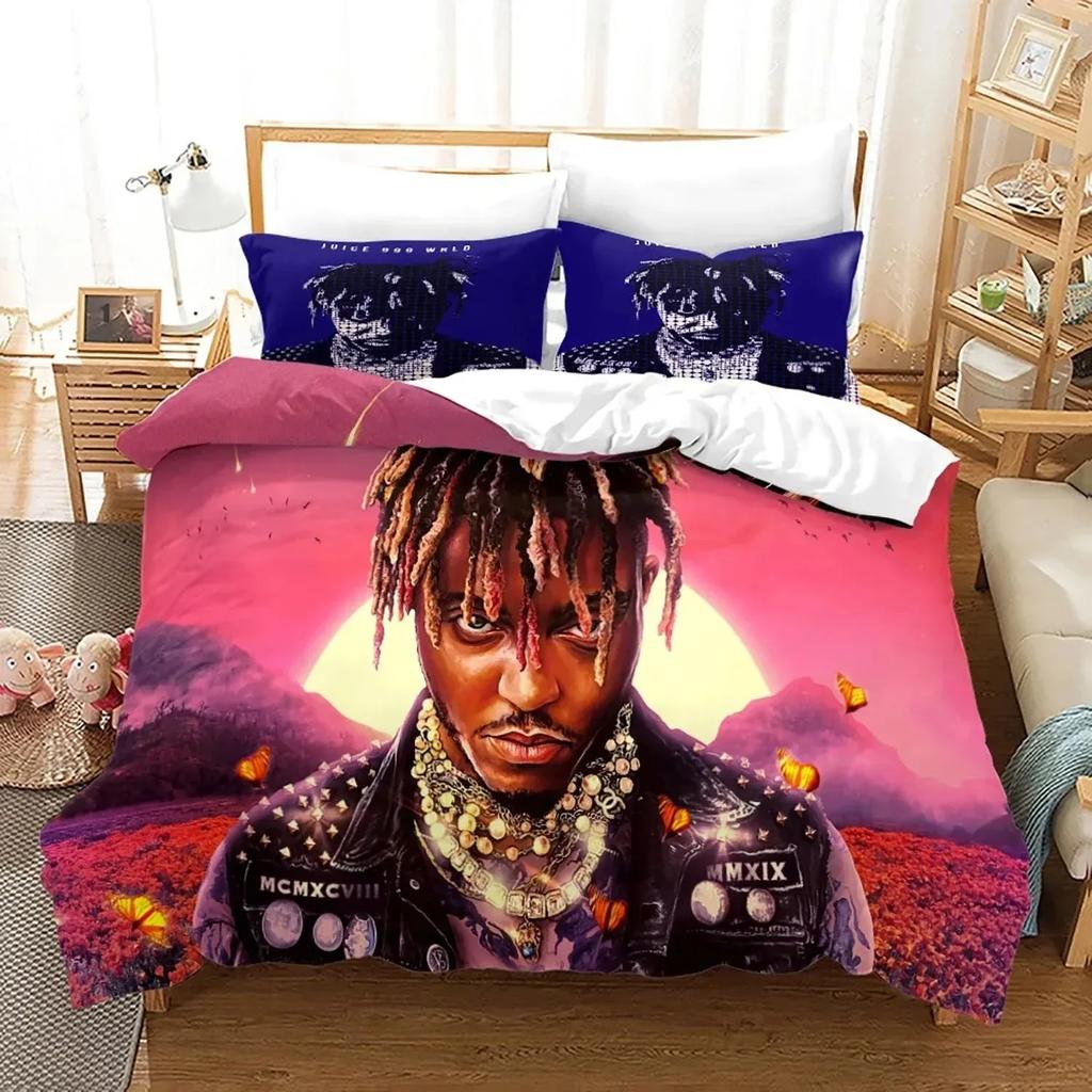 Nová posteľná súprava Juice Wrld Jednolôžková Twin Plná Queen King Size Hviezdy Juice Wrld Posteľná súprava Aldult Dieťa Spálňa Súpravy obliečky na paplón 3D 018