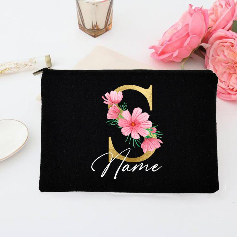 Personalized Makeup Bag Custom Initial with Name Bridal Cosmetic Case Monogram Toiletries Pouch Wendding Gifts for Bridesmaid