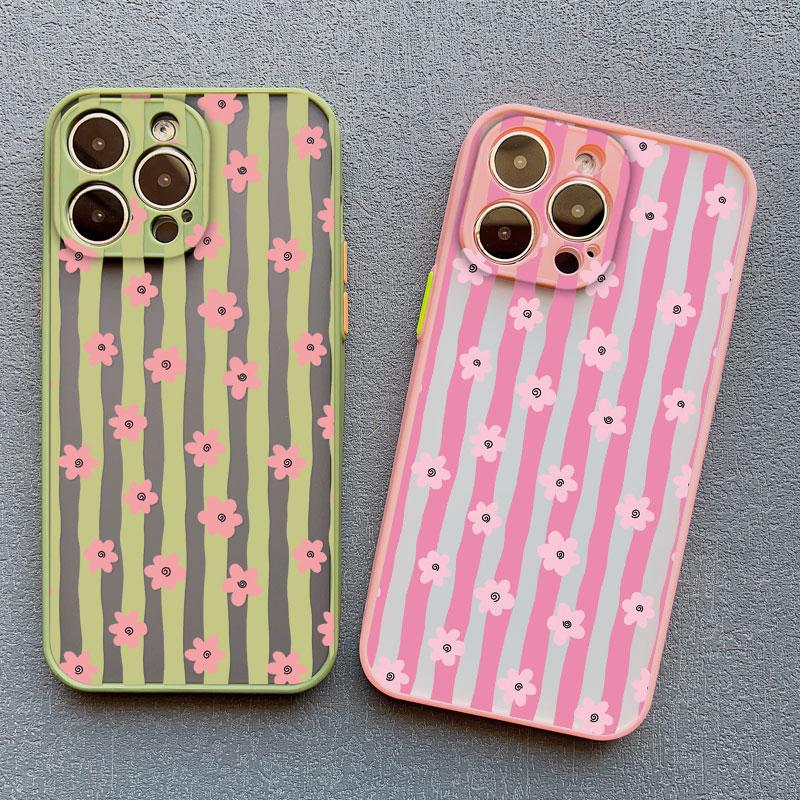 Colorful Striped Minimalist INS Small Floral Pattern Phone Case For iPhone 17 16 14 15 Pro Max Plus 11 13 Mini 12 Pro Max Covers