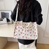 Sweet Strawberry Print Corduroy Shoulder Bags for Women Large Capacity Ladies Multi-Pocket Crossbody Bag Bow Handbags Tote