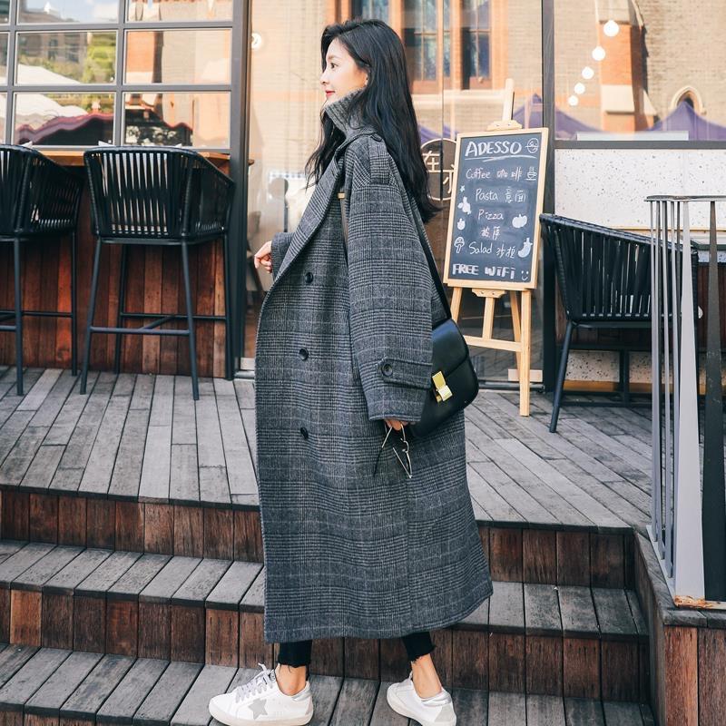 Nouveau Manteau d'hiver à carreaux ample de Style coréen pour femmes, mi-long,