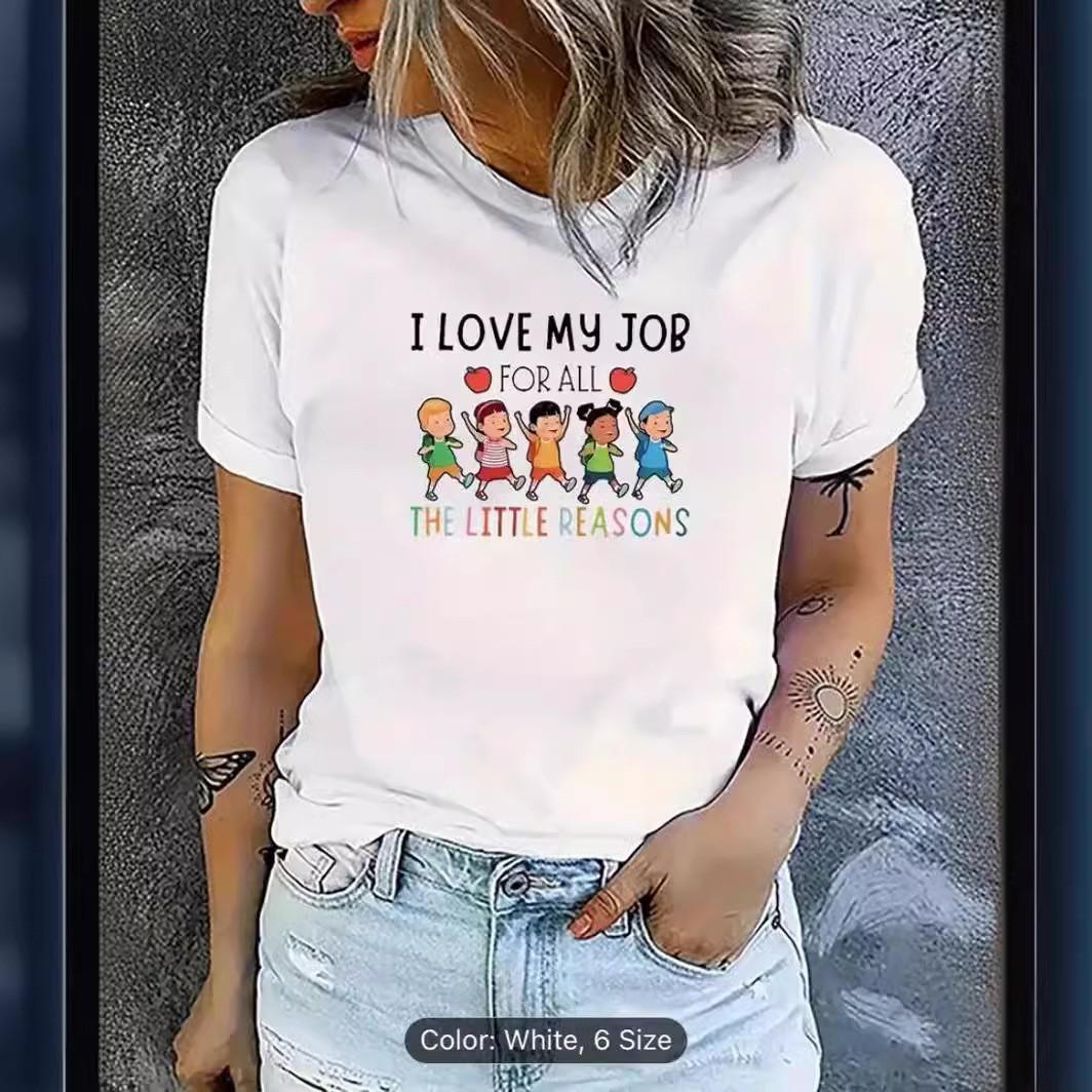 

European and American spot printed crew neck T-shirt spring and summer casual short-sleeved crew neck top short-sleeved women s T-shirt 5XL білий