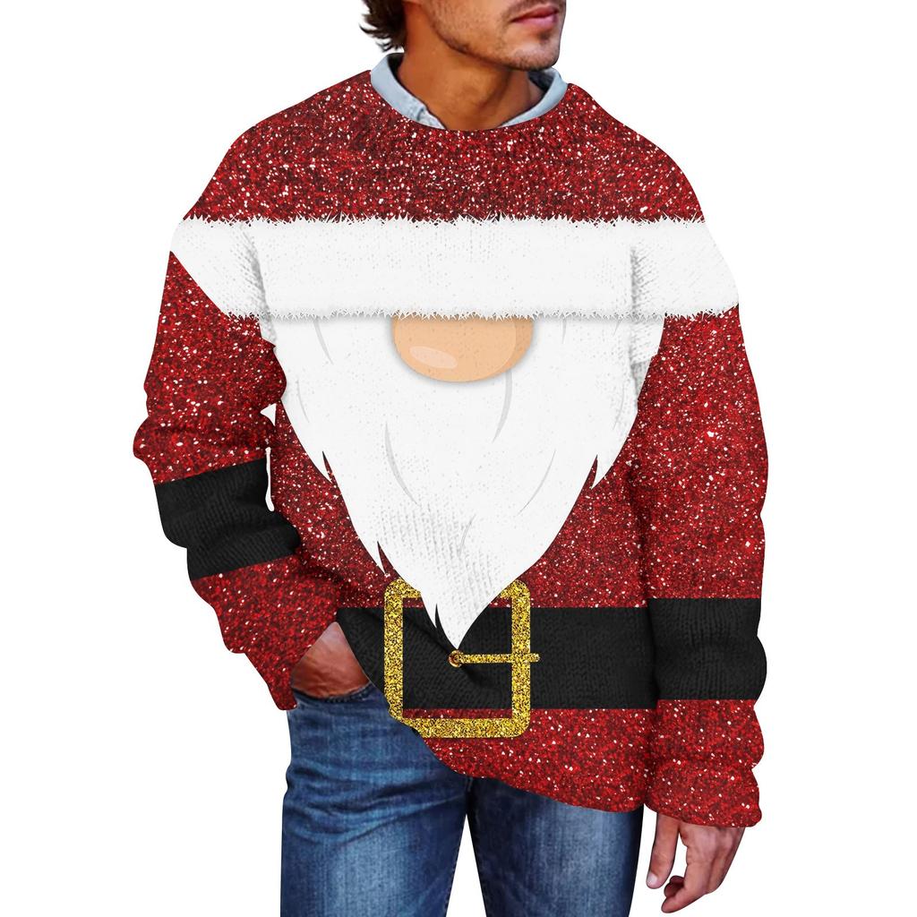 Herren-Pullover mit Weihnachts-Print, Kunstpullover mit Rundhalsausschnitt, lockeres Langarmoberteil