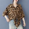 DIMANAF 2025 Women Summer Plus Size Shirt Blouse Long Sleeve Buttons Fashion Leopard Tops Tees Loose New Blouse