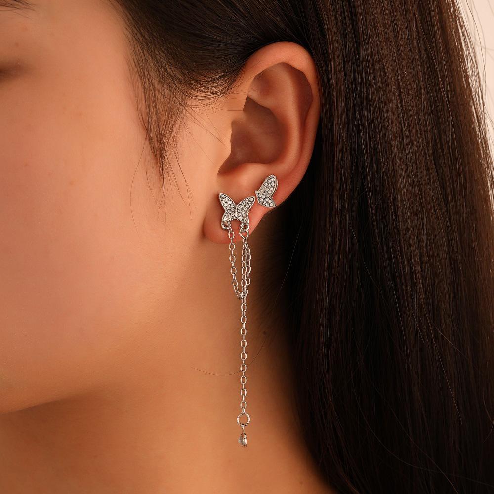 Geometric Zircon Tassel Ear Clips: Stylish No-Pierce Earrings for Women