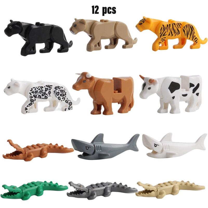 Mini Leopard Crocodile And Shark Animal Building Blocks Set 12 Pieces Of Educational Plastic Toys For Kids