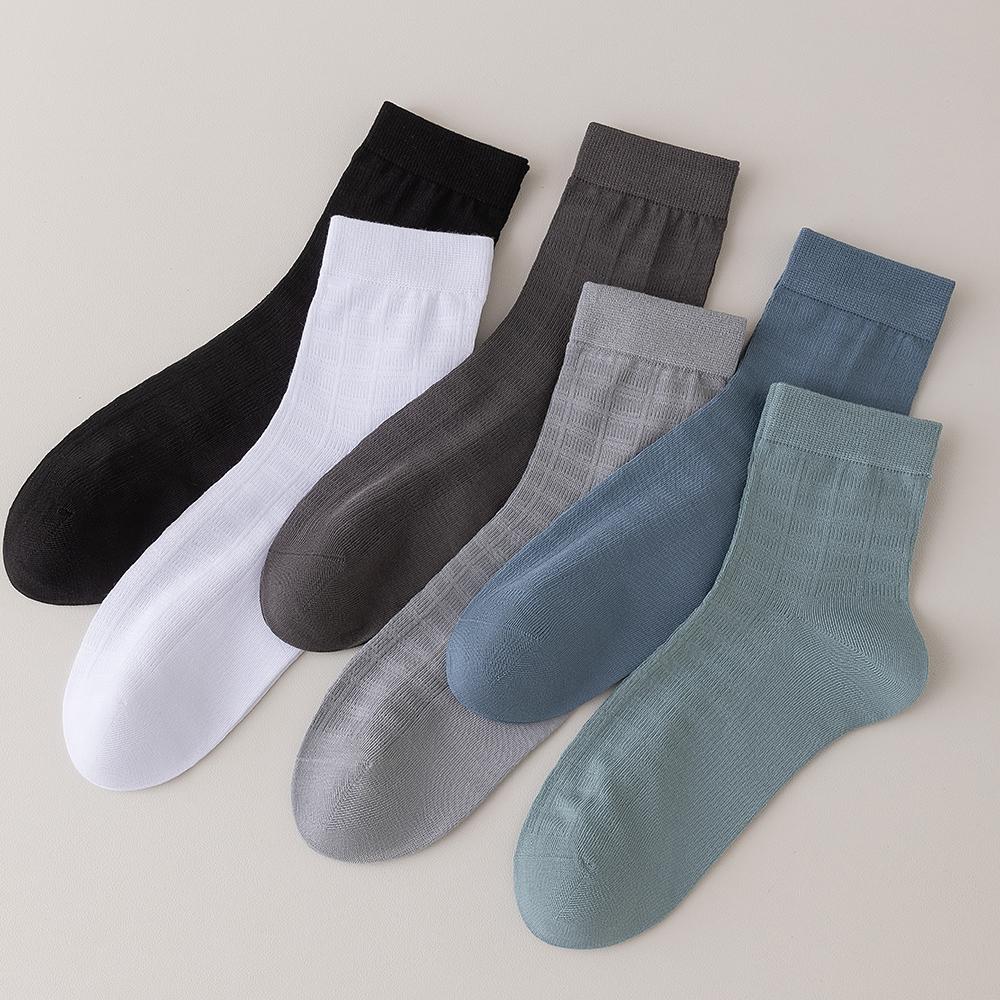 6 Pairs Men Summer Bamboo Fiber Socks Mesh Breathable Business Dress Fashion Solid Color Black White Anti Odor Moisture Wicking