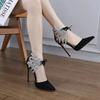 Fashion 2025 Summer Suede Glitter Pointed Toe Lace-up Stiletto Sandals Women's Plus Size Ultra High Heel Party Shoes Zapatos Mujer