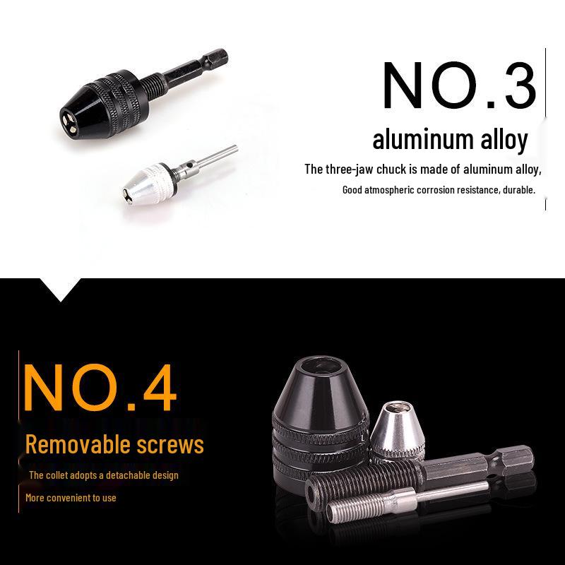 Hex Shank Drill Bit with Three-Jaw Chuck & Round Shank Extension for Electric Drill Grinder.